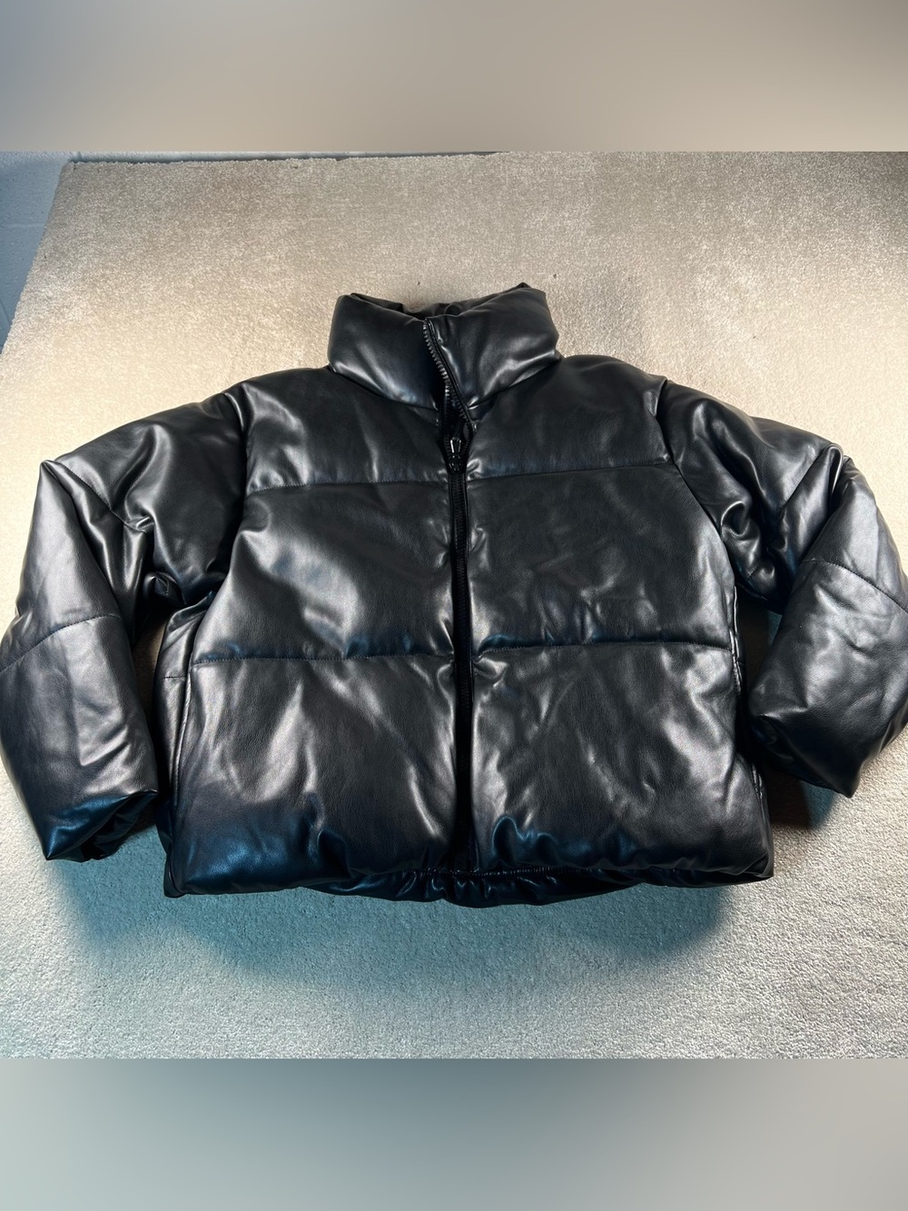 Old Navy Coat Black Faux Leather Puffer Zip Up Women's Large